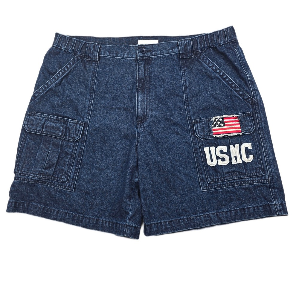 Savane Denim Cargo Shorts Mens 40 Blue Jean USMC American Flag Patch Military